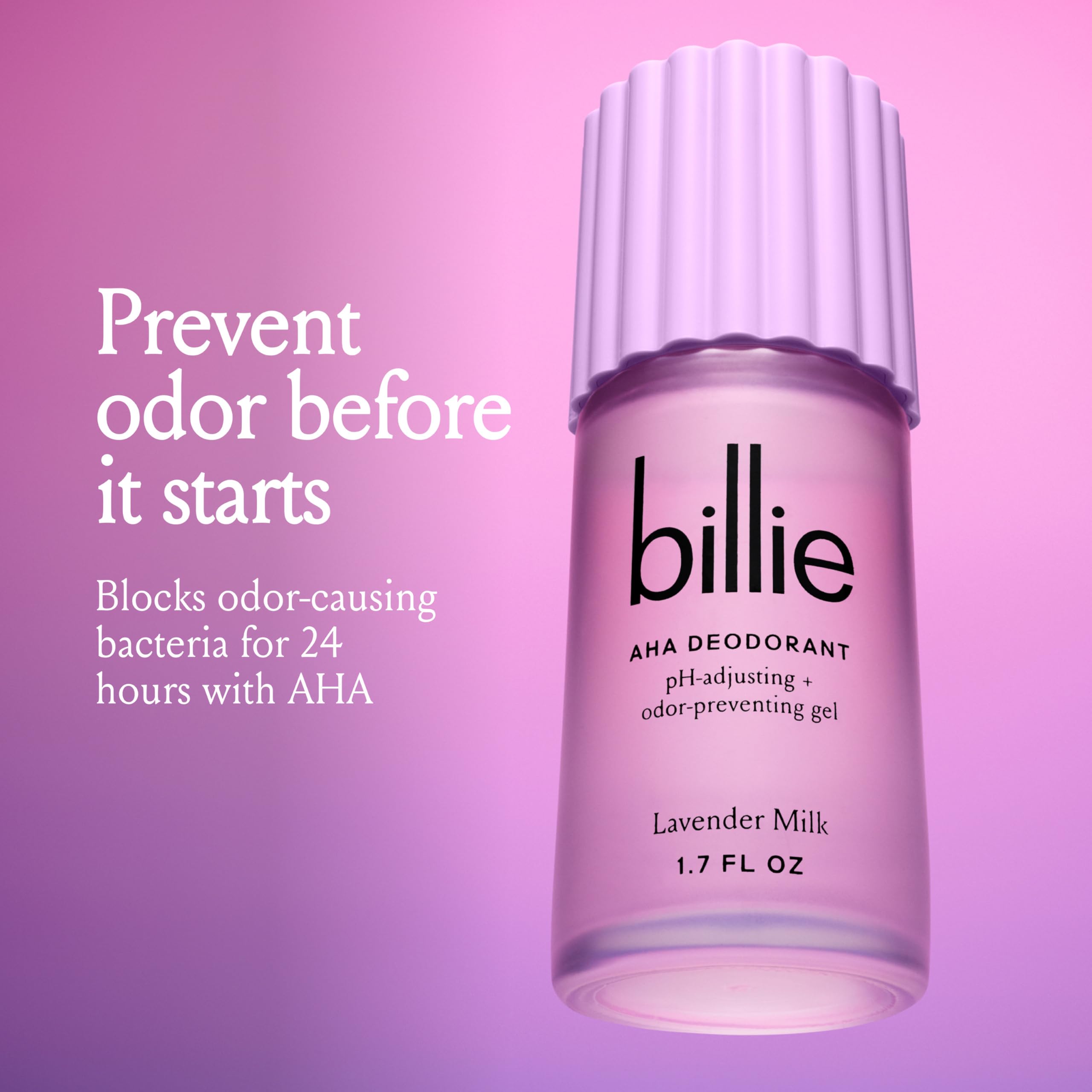 Billie AHA Deodorant 24-hour Odor-Preventing Gel, Aluminum-Free, Lavender Milk, 1.7oz
